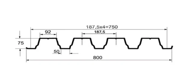 Профнастил оцинкованный НС75 0,45мм 1м